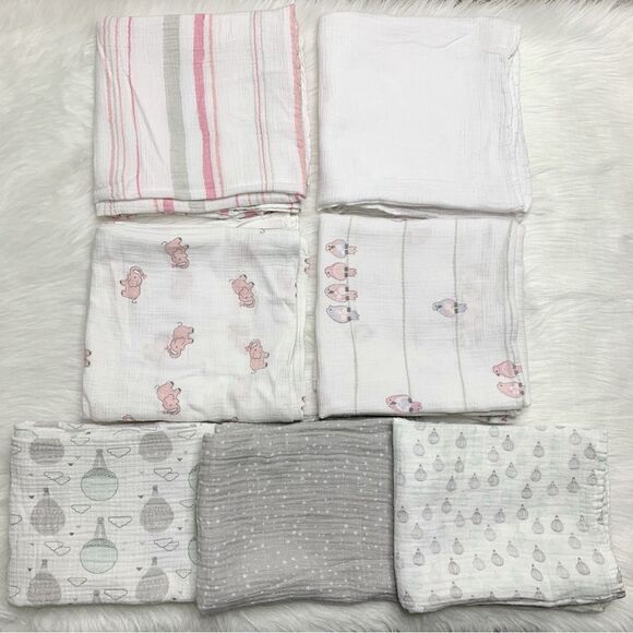 Newborn Baby 100% Cotton Swaddle Blankets LOT - Picture 1 of 12